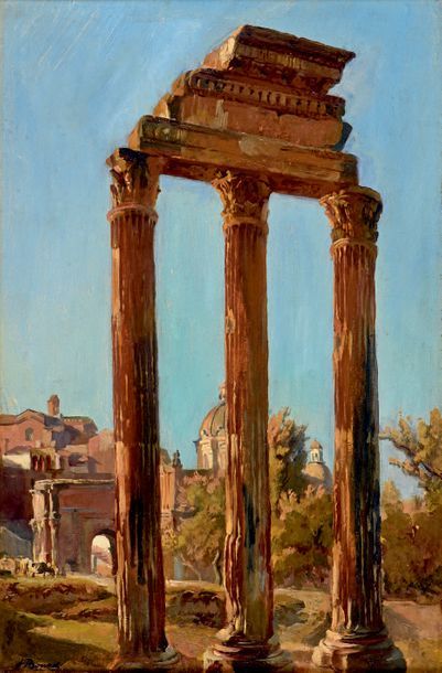 François BONNET (1811-1894) Temple des Dioscures, Rome
Huile sur toile, signée en...