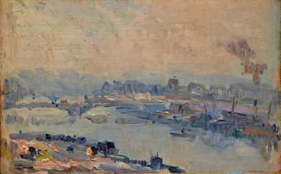 ALBERT LEBOURG (1849-1928) Brume sur la Seine
Huile sur panneau, portant le cachet...