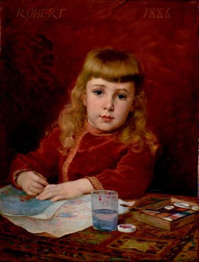 Timoléon Lobrichon (1831-1914) Robert, garçon et sa boîte d'aquarelle, 1886
Huile...