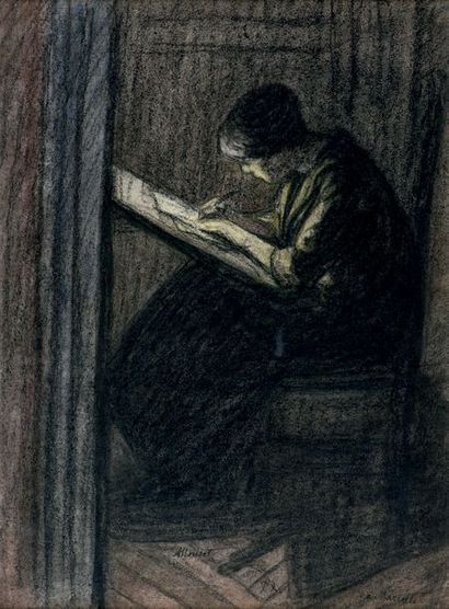 Auguste MORISOT (1857-1951) Femme écrivant une lettre
Pastel et fusain, signé et...