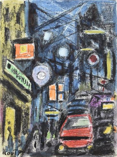 Jean COUTY (1907-1991) Rue animée de nuit
Pastel, signé en bas gauche.
H. 32 cm -...