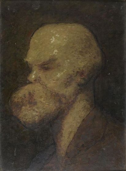 Auguste JOUVE (1846-1905) Portrait de Verlaine
Huile sur carton, signée et titrée...
