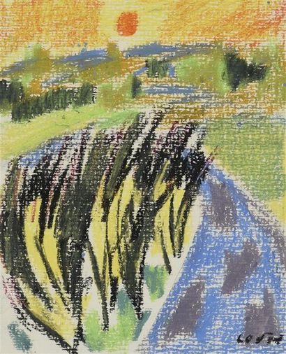 Jean COUTY (1907-1991) Coucher de soleil
Pastel, signé en bas à droite.
H. 23 cm...