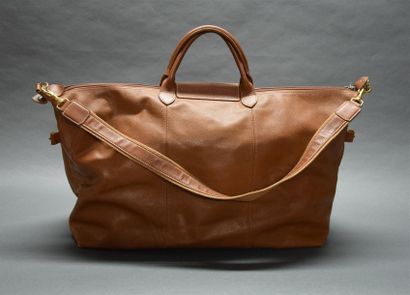 null LONGCHAMP Sac de voyage en cuir grainé et cuir beige, fermeture éclair sous...