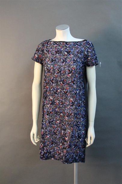 null SACAI Robe courte en cupro imprimé à motif floral bordeaux bleu beige sur fleurs...