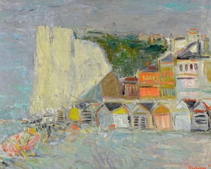 Jacques TRUPHÉMUS (1922-2017) Cabines et falaises à Mers, 1962
Huile sur toile, signée...