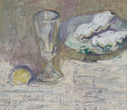 Jacques TRUPHÉMUS (1922-2017) Citron, verre, huîtres, 1980
Huile sur toile, signée...