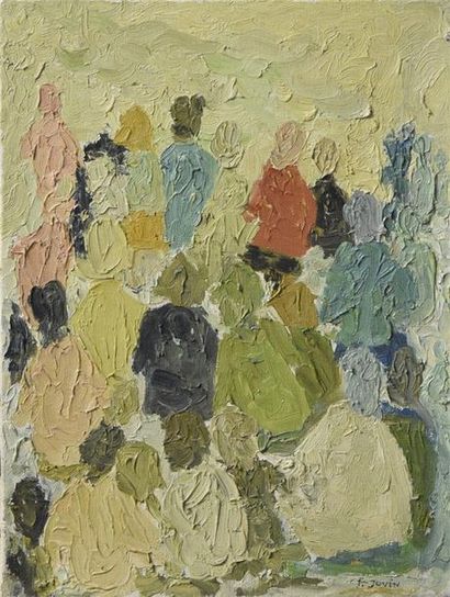 null Françoise JUVIN (1926-2010) Groupe Huile sur toile H. 35 cm - L. 27 cm