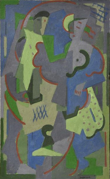 null Albert COSTE (1896-1985) Prophète cubiste Huile sur carton H. 48,5 cm - L. 28,5...