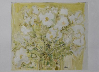 null Françoise JUVIN (1926-2010) Fleurs jaunes Huile sur papier H. 26,5 cm - L.29,...