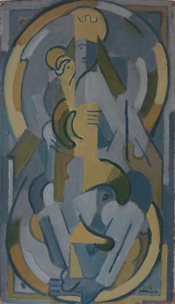 null Albert COSTE (1896-1985) Vierge à l'Enfant cubiste Huile sur carton H.48,5 cm...