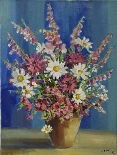 null Suzette MÉZIE (née en 1928) Grand bouquet de fleurs des champs Huile sur toile,...