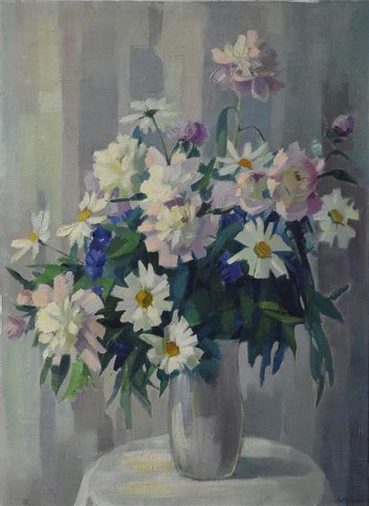 null Suzette MÉZIE (née en 1928) Grand bouquet Huile sur toile, signée en bas à droite...