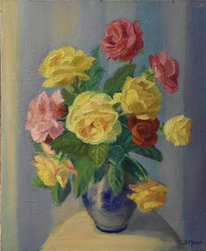 null Suzette MÉZIE (née en 1928) Vase de roses Huile sur toile, signée en bas à droite...