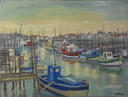 null Suzette MÉZIE (née en 1928) Le petit port vendéen Huile sur toile, signée en...