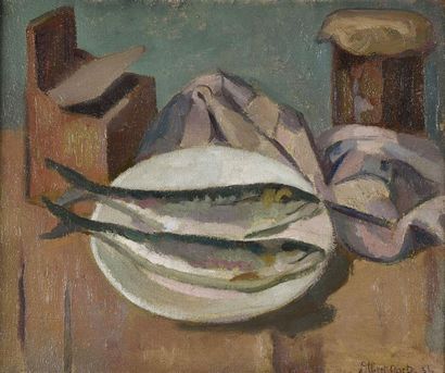 null Albert COSTE (1896-1985) Les maquereaux Huile sur toile H. 38 cm - L. 45 cm