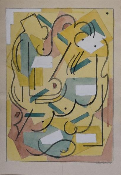 null Albert COSTE (1896-1985) Composition cubiste Gouache sur papier H. 33,5 cm -...