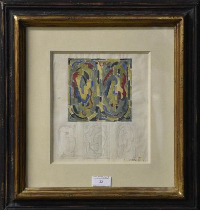 null Albert COSTE (1896-1985) Composition cubiste Gouache H. 20 cm - L. 18 cm
