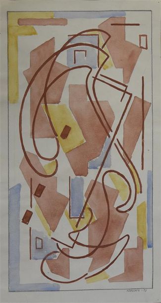 null Albert COSTE (1896-1985) Composition cubiste Gouache sur papier H. 36,5 cm -...
