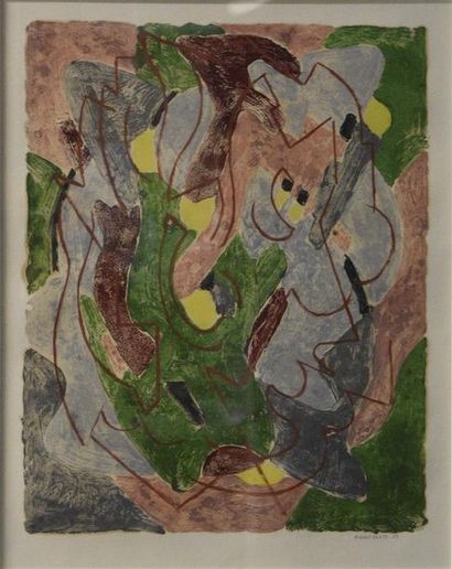 null Albert COSTE (1896-1985) Composition abstraite Monotype H. 38 cm - L. 30 cm