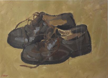 null Pierre COQUET (né en 1926) La paire de souliers Huile sur papier H 31 cm - L....