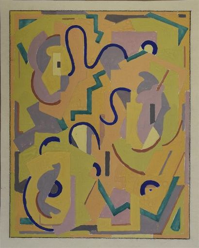 null Albert COSTE (1896-1985) Composition cubiste Gouache sur papier H. 36 cm - L....