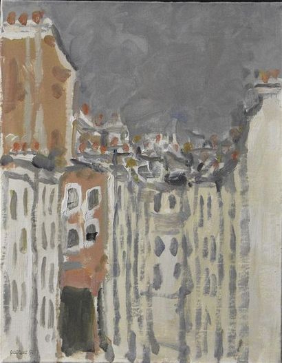 null Pierre COQUET (né en 1926) Paris, La rue des solitaires Huile sur papier marouflé...