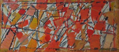 null Pierre COQUET (né en 1926) Composition abstraite rouge, orangé et noir Huile...
