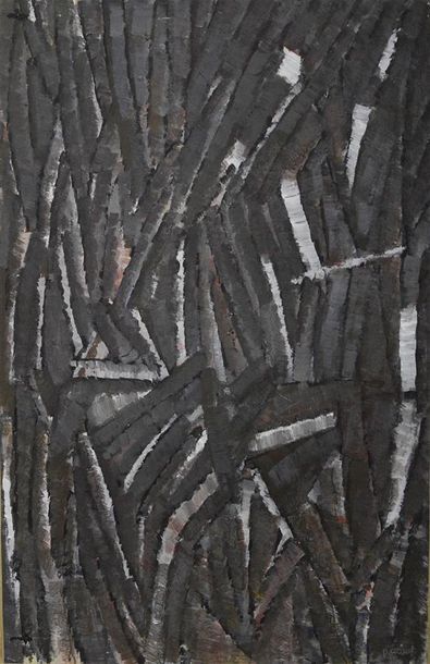 null Pierre COQUET (né en 1926) Abstrait noir Huile sur toile H. 100 cm - L. 65 ...