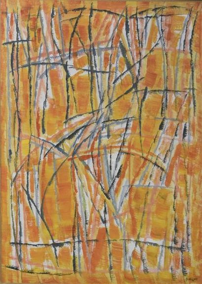 null Pierre COQUET (né en 1926) Abstrait jaune Huile sur carton H. 100 cm - L. 70...