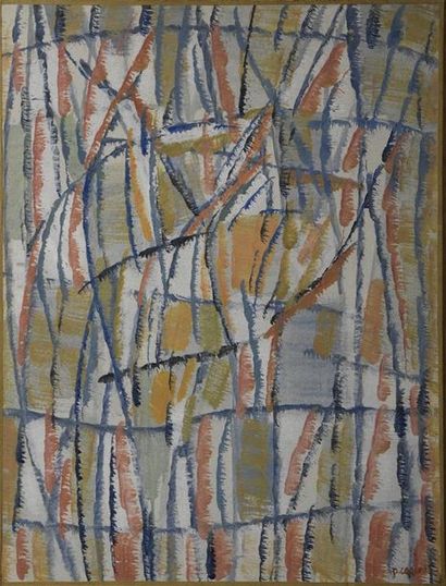 null Pierre COQUET (né en 1926) Abstrait jaune bleu Huile sur toile H. 65 cm - L....