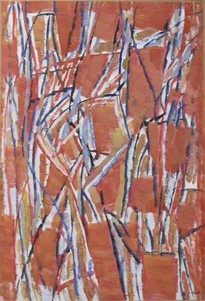 null Pierre COQUET (né en 1926) Abstrait rouge Huile sur toile H. 100 cm - L. 70...