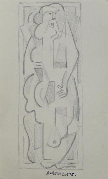 null Albert COSTE (1896-1985) Composition cubiste Crayon sur papier H. 18,5 cm -...