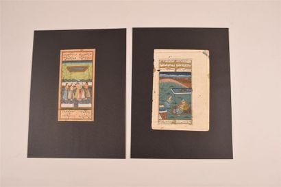 ART ISLAMIQUE Deux pages de manuscrits persans Epoque Kadjar H. 22,3 cm L. 11 cm...