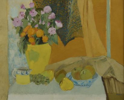 Art moderne et contemporain Guy BARDONE (1927-2015) Nature morte au vase jaune Huile...
