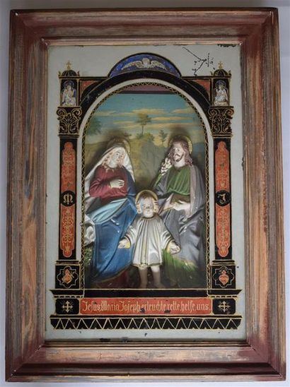 OBJETS D'ART Diorama religieux Fin XIXe siècle H. 66,5 cm L. 49 cm 