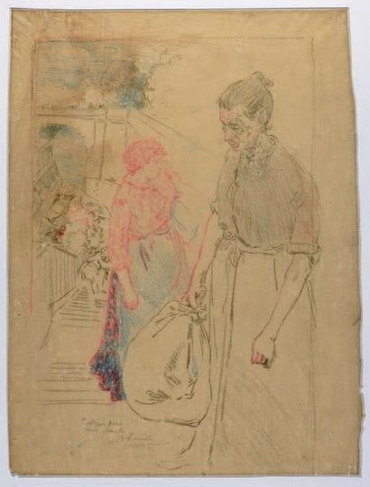 AUGUSTE LEPERE (1849-1918) * Lingères
Dessin sur papier calque à plusieurs crayons,...