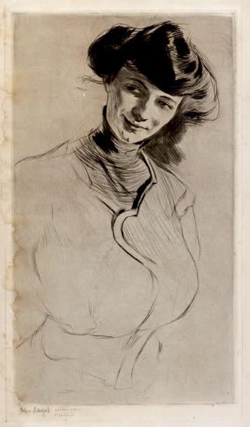 Edgar CHAHINE (1874-1947) * Étude de femme, 1906
Pointe sèche, Tabanelli 158, épreuve...