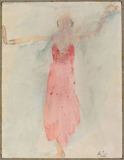 Auguste RODIN (1840 1917) * Danseuse cambodgienne au sampot rouge, vers 1906/1907
Crayon,...
