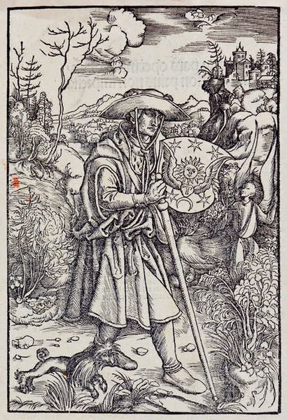 Entourage d'Albrecht DÜRER (1471-1528) Jean Charlier de Gerson en pèlerin
Gravure...