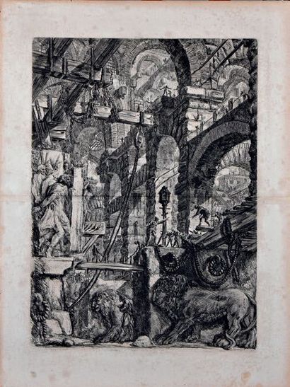 Giovanni-Battista PIRANESI (1720-1778) Les bas-reliefs aux lions, de la suite Carceri...