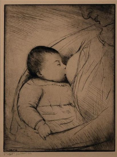 Jean FRÉLAUT (1879-1954) * Sommeil (femme allaitant son enfant), 1914
Eau-forte,...