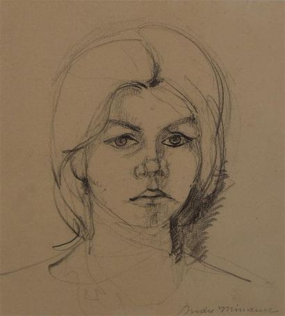 André MINAUX (1923-1986) * Tête de femme
Dessin au crayon, signé en bas à droite
À...