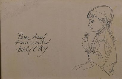 Michel CIRY (né en 1919) * Carte de voeux
Dessin à la plume sur carte avec envoi...