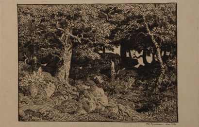 Théodore ROUSSEAU (1812-1867) * Chêne de roche, mai 1861
Eau-forte, Delteil 4, épreuve...
