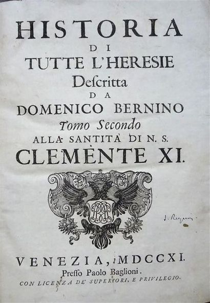 null DOMENICO BERNINO - HISTORIA DI TUTTE L'HERESIE

VENISE, Paolo Baglioni, 1711

Deux...