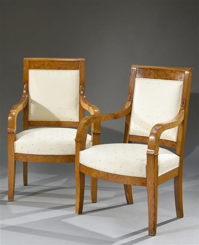 null Paire de fauteuils en bois de placage clair et placage de loupe

Epoque Charles...