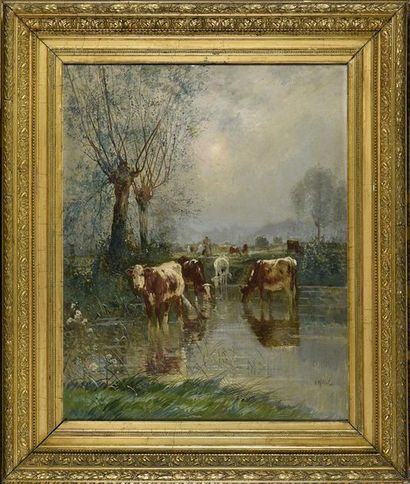 null Joseph MILLION (1861-1931) 

Bergers et vaches

Huile sur toile signée en bas...