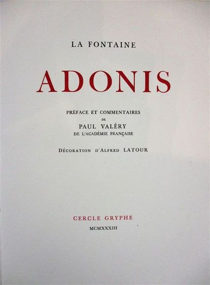 null LA FONTAINE. Adonis. Décoration d’Alfred Latour. Lyon, cercle Gryphe, 1933....