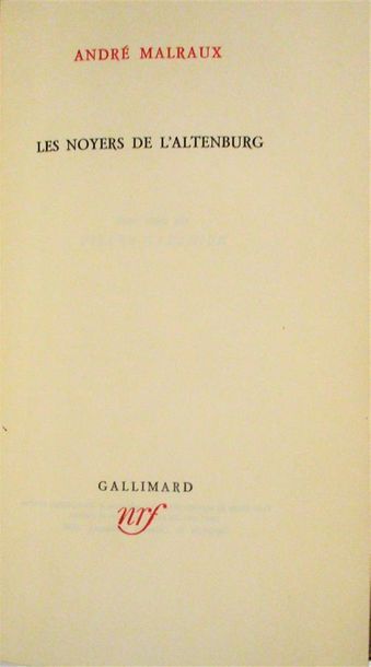 null MALRAUX (André). Les noyers de l’Altenburg. Paris, Gallimard, 1948. In-8, demi-chagrin...